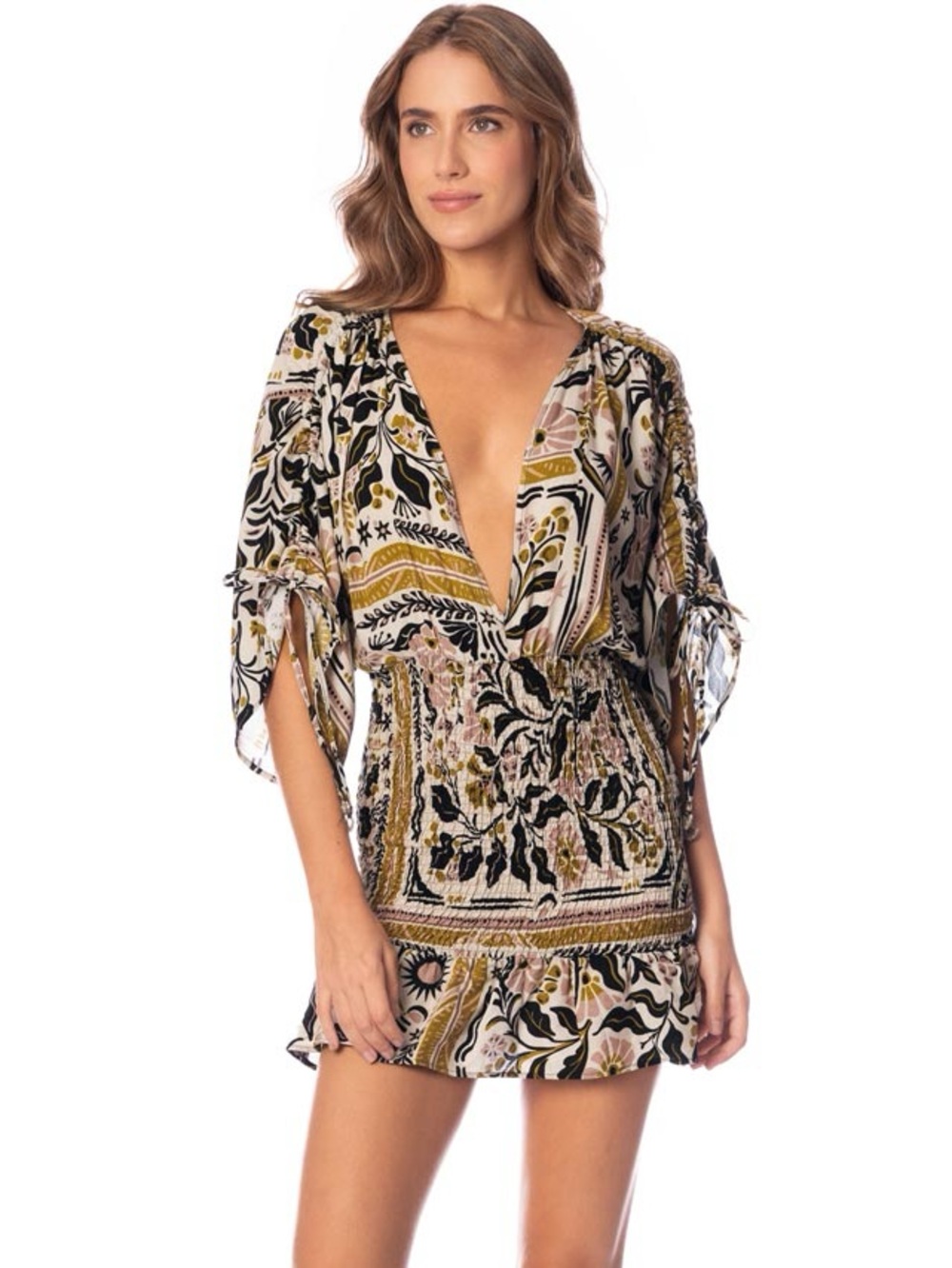 Maaji Smocked Skirt Floral Plunge Mini Dress ❤️❤️